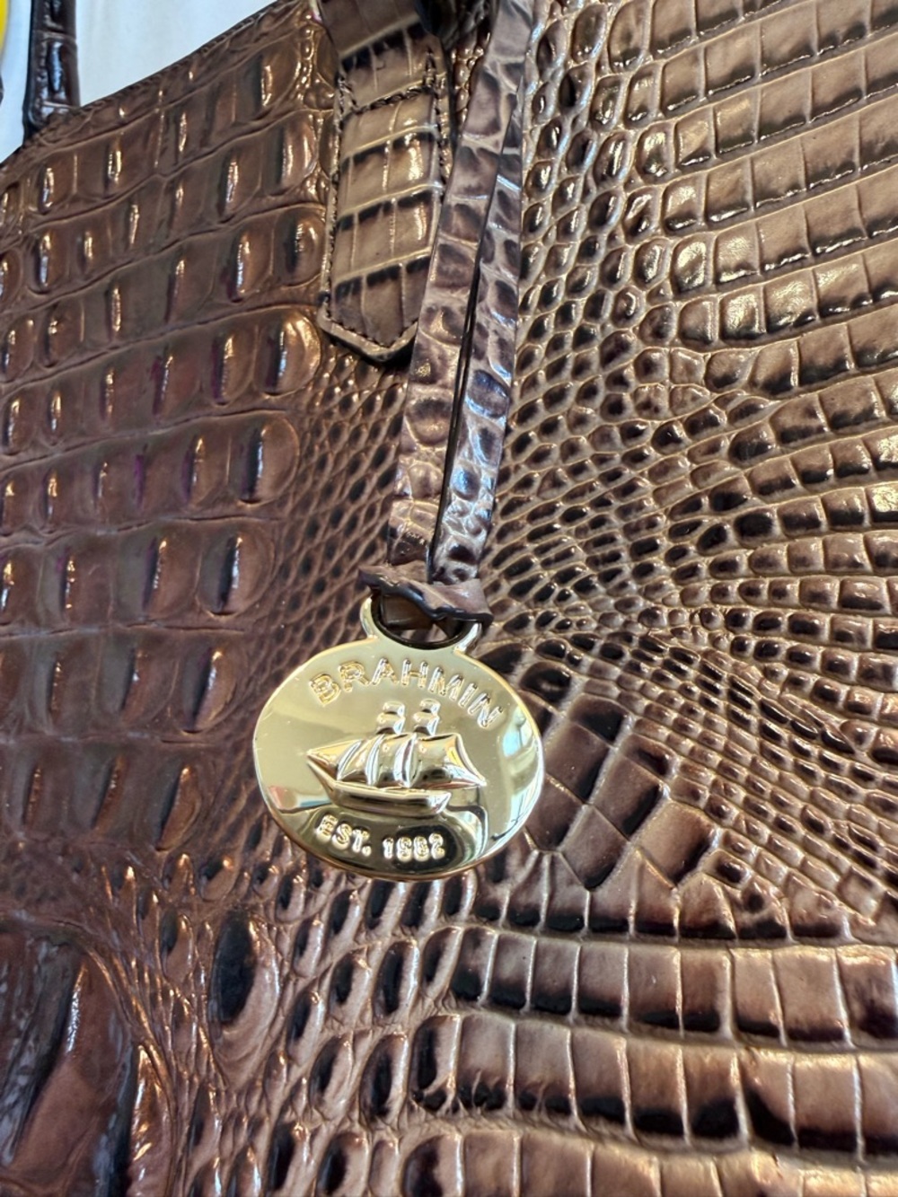 Brahmin Large Duxbury Satchel Mocha Ombre Melbourne Croc Embossed Leather - Picture 6 of 7
